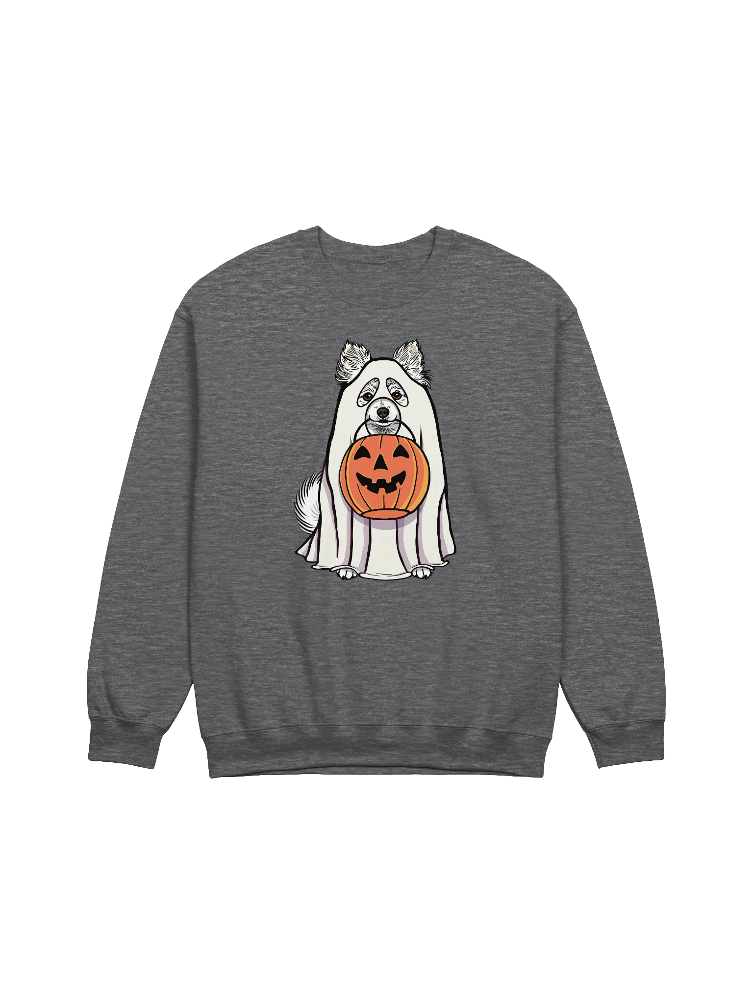 Funny Halloween Pomeranian(White) Sweatshirt | Funny Pomeranian Wearing a Ghost Costume and Holding a Pumpkin Basket product image (1)