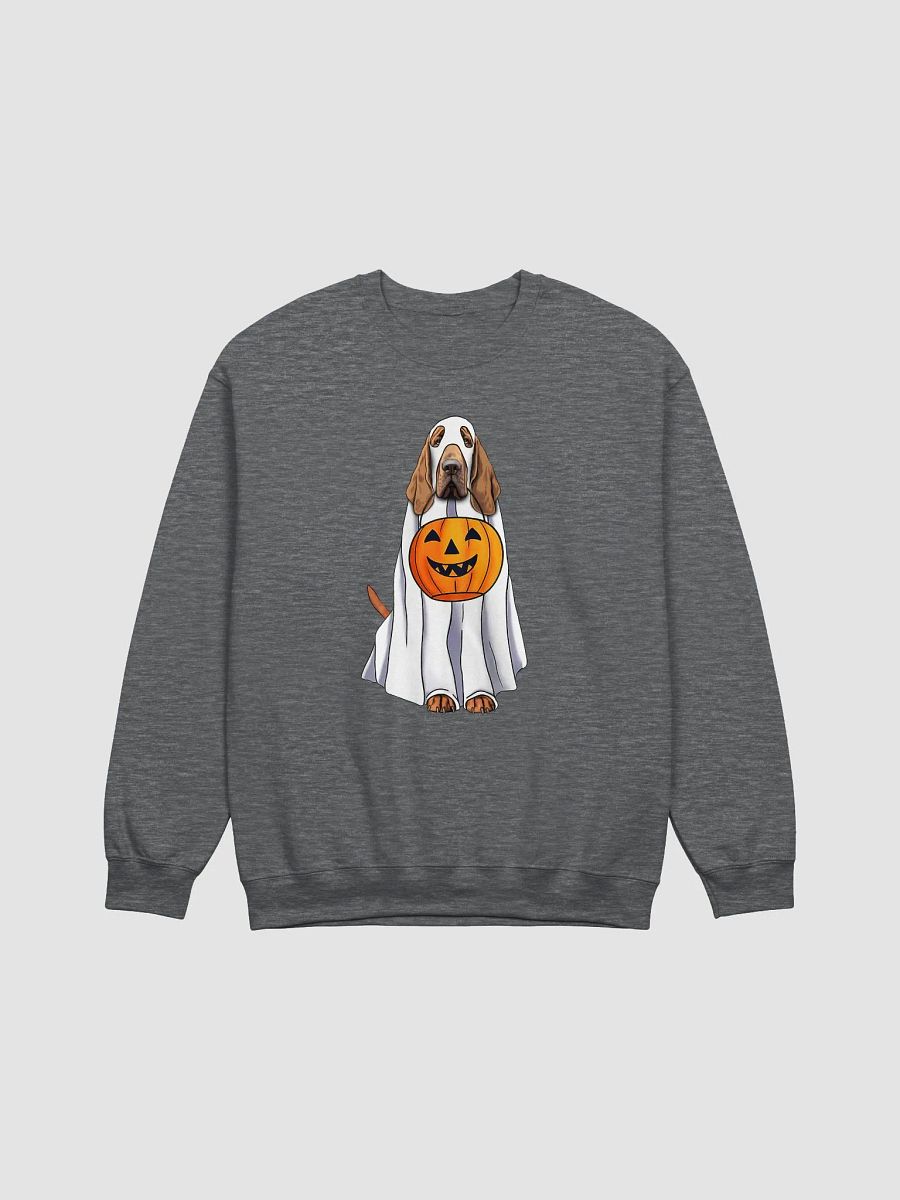 Bloodhound Halloween Sweatshirt | Funny Fall & Halloween Bloodhound Wearing a Ghost Costume with Pumpkin Basket product image (7)
