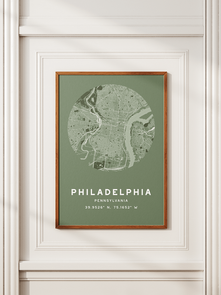 Philadelphia Street Map Poster – Sage Green Minimalist Circular City Art product image (2)