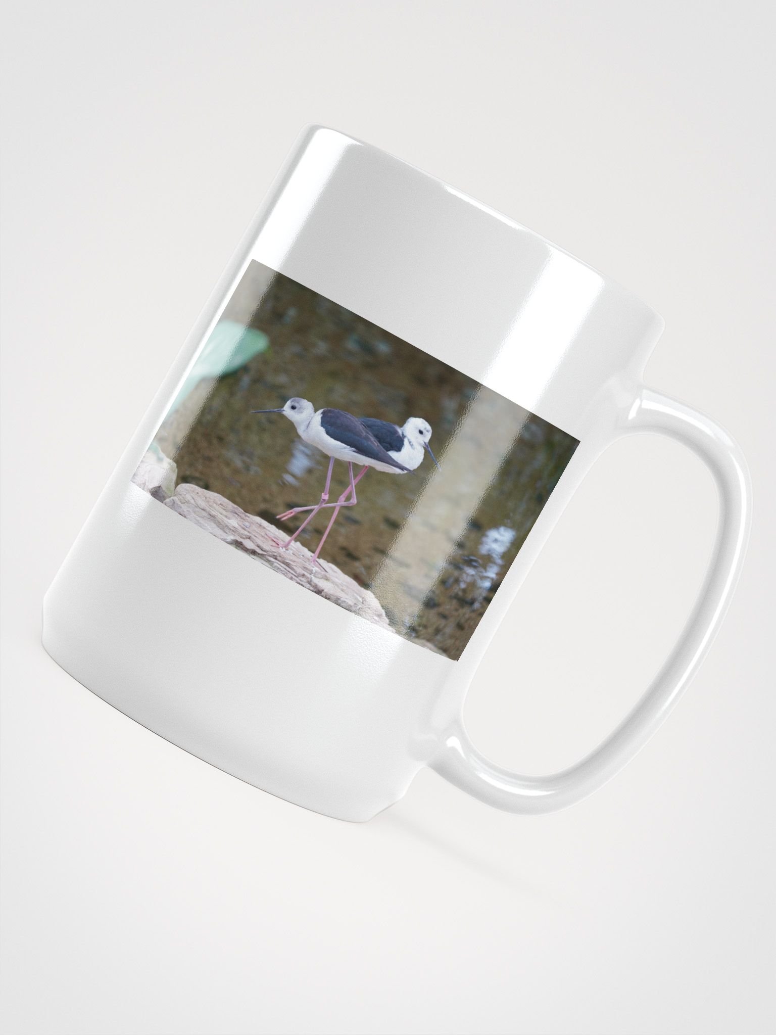 Pink-Legged Birds White Glossy Mug product image (4)