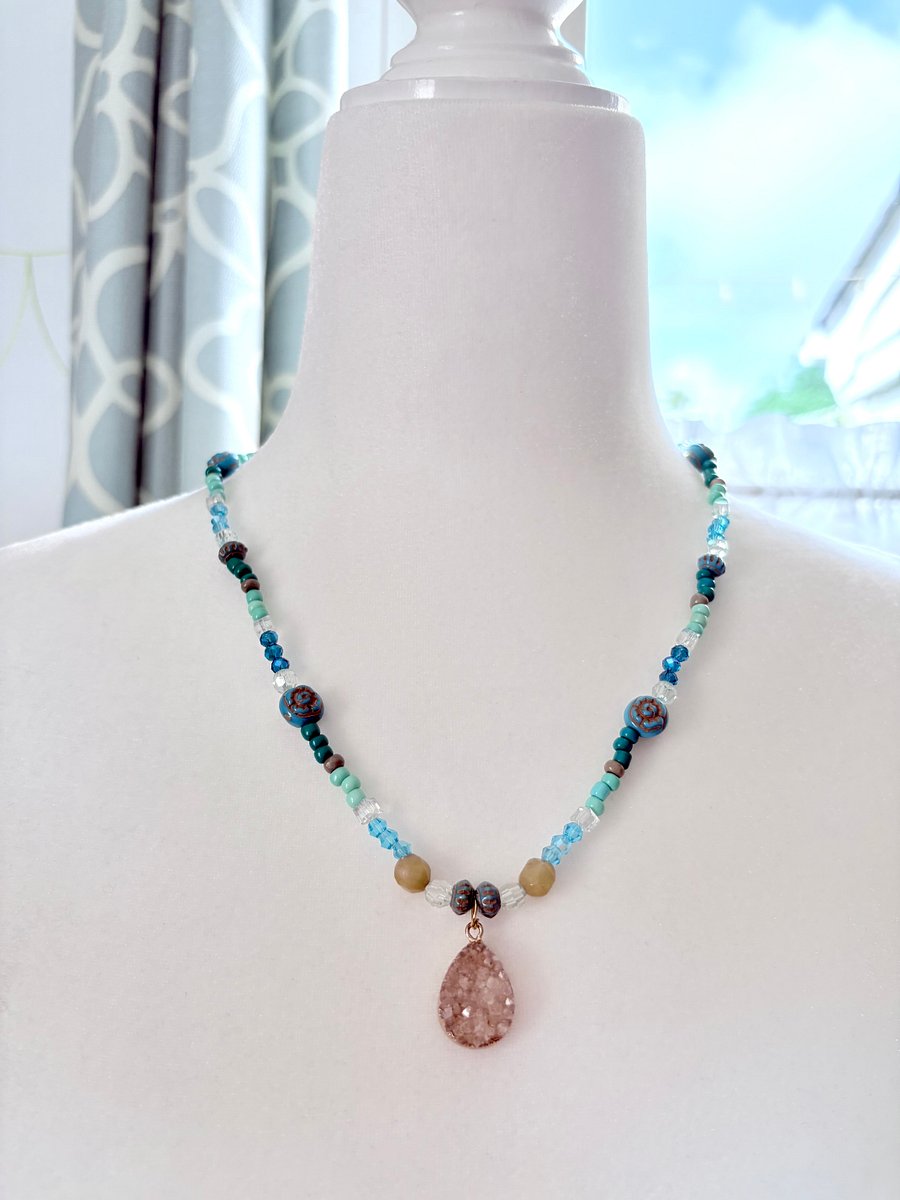 Shoreline Sands Druzy Pendant Necklace | Handmade Glass Beaded Jewelry | Monique Faella Designs™ | MFD-00187 product image (1)