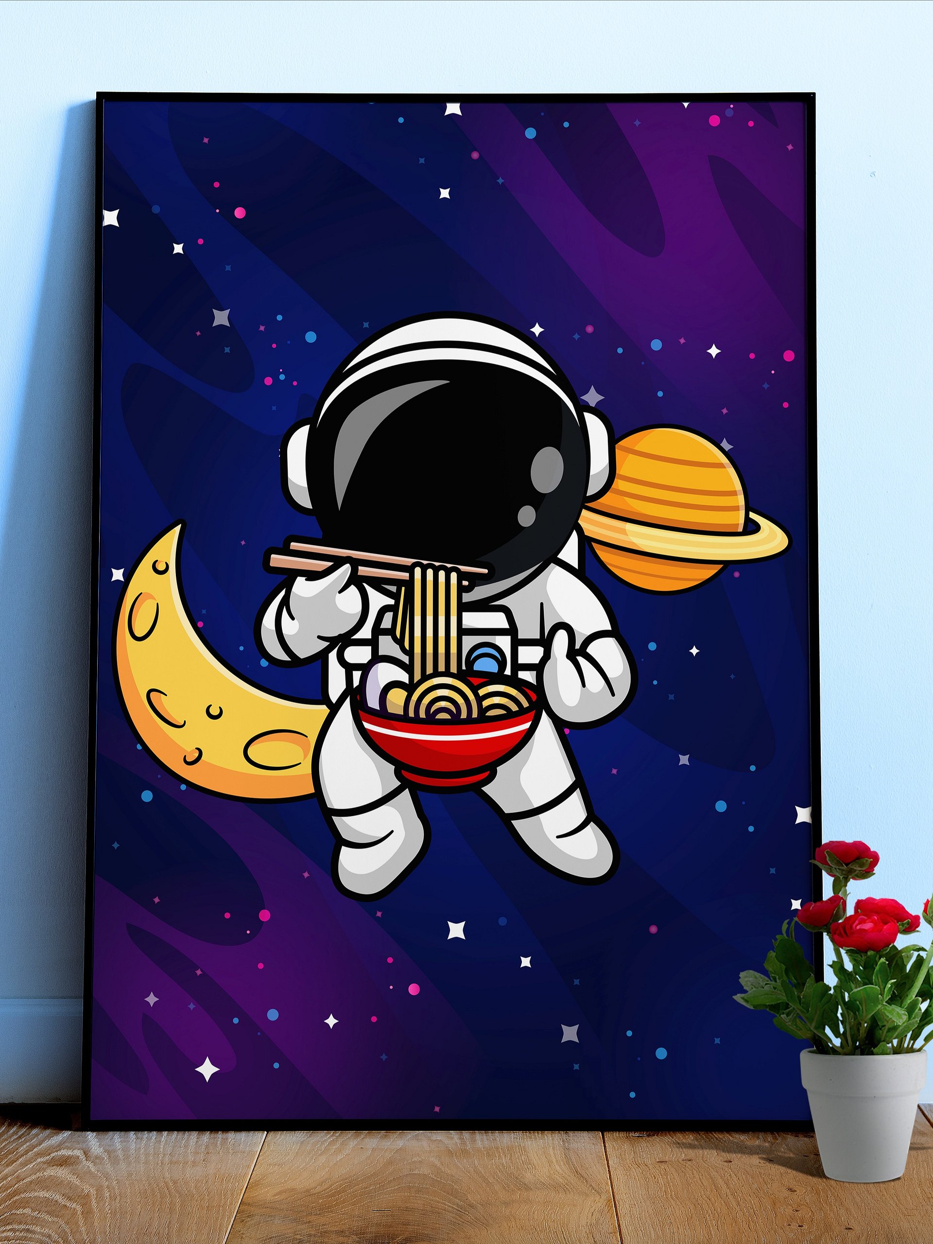 Astronaut & Noodle, Space sushi — space poster, synthwave space, neon space, aesthetic poster product image (1)