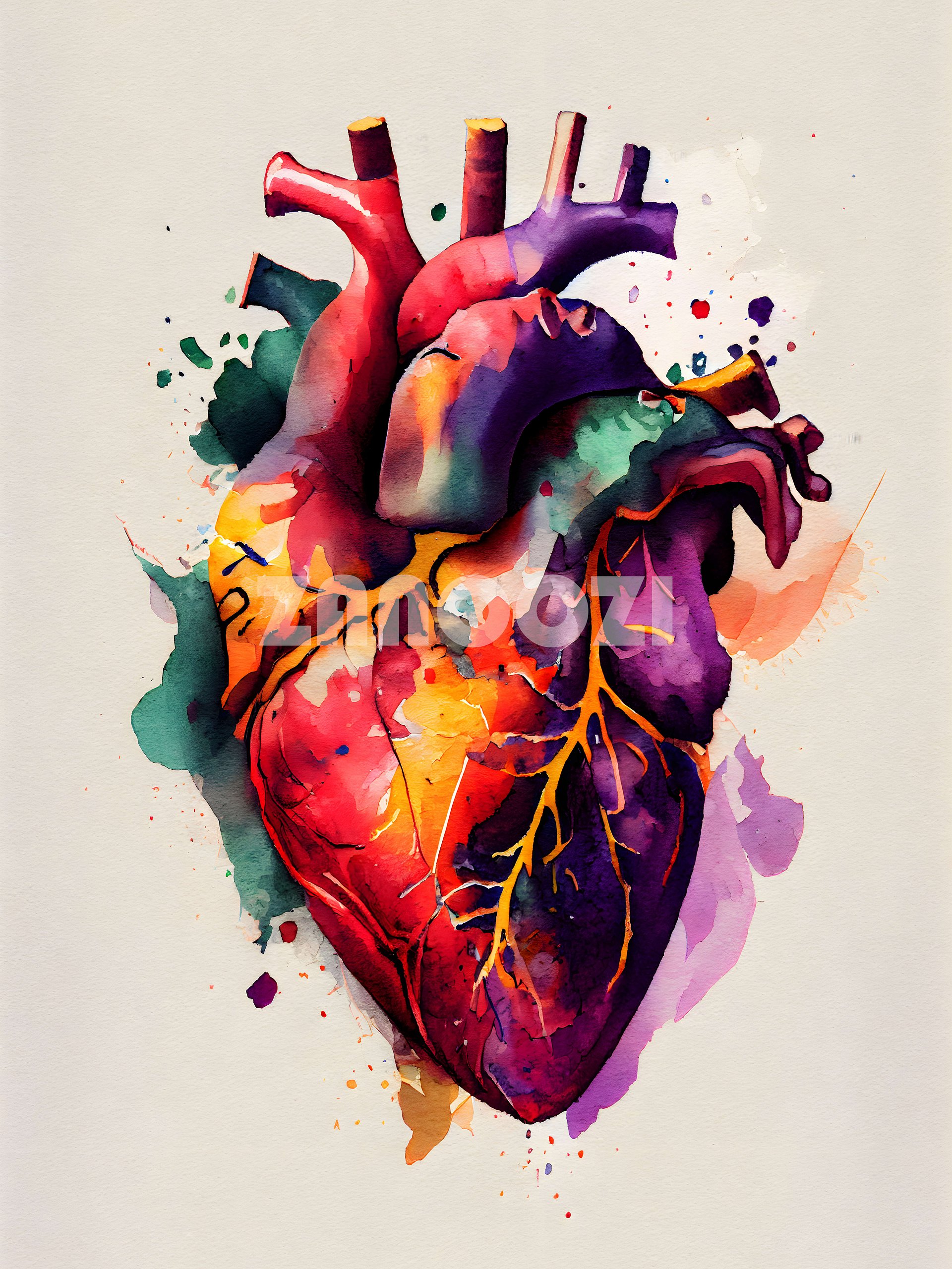 Heartbeat in Color: Watercolor Anatomical Heart Art product image (1)