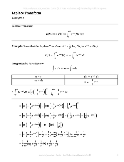 Show f(t) = t has laplace F(s) = 1/s^2