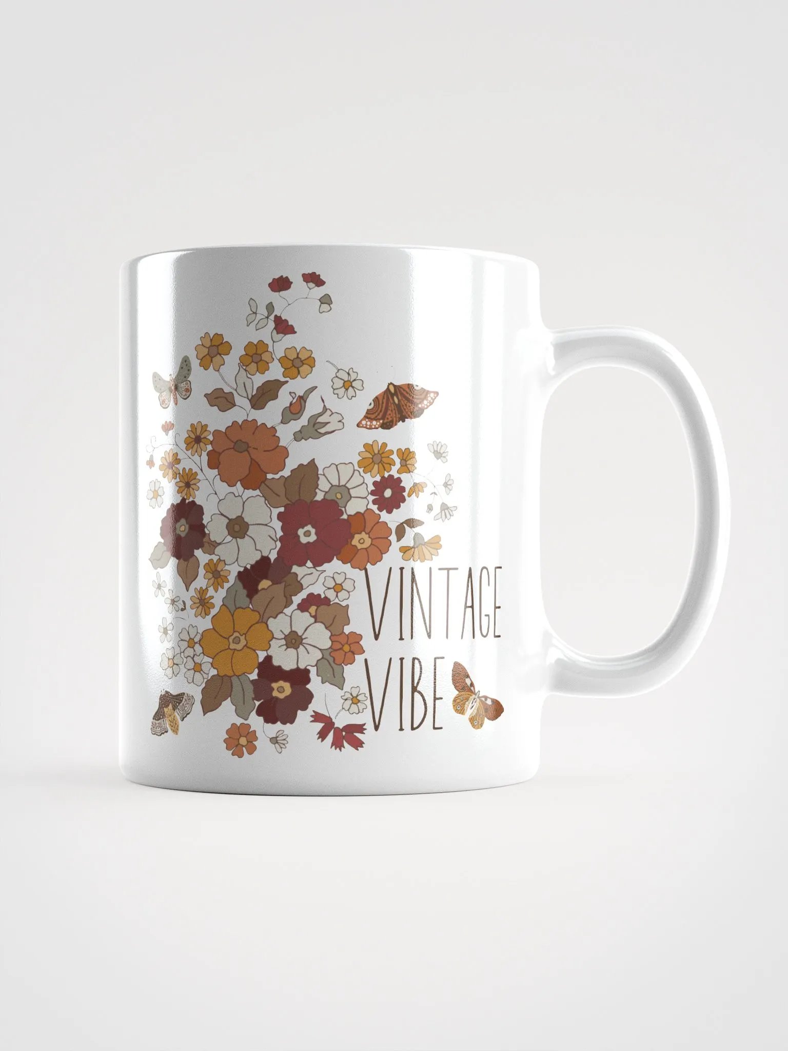 Vintage Vibe Retro Boho Butterfly & Floral Ceramic Mug product image (3)