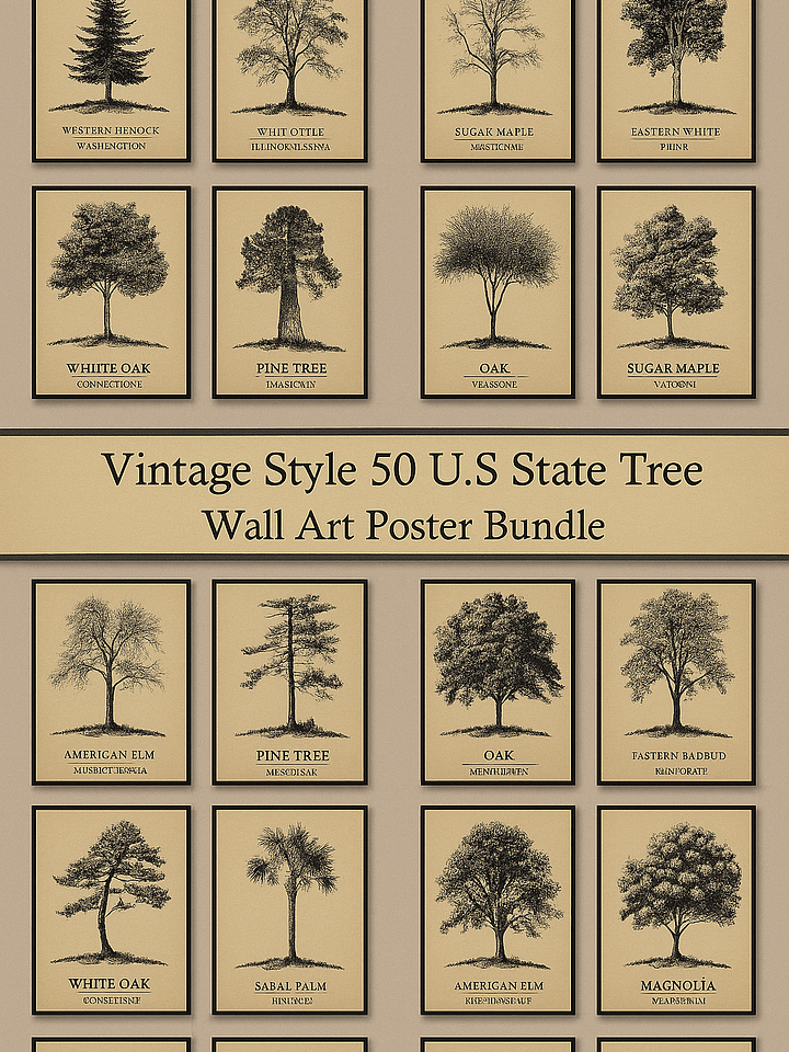 U.S 50 State Tree Wall Art Poster Bundle product image (1)
