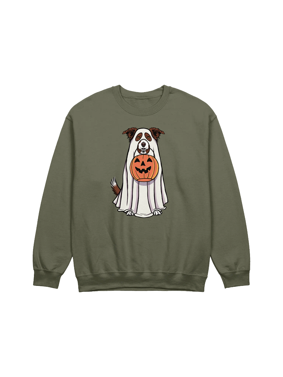 Funny Halloween Border Collie(Brown) Sweatshirt | Funny Border Collie Wearing a Ghost Costume and Holding a Pumpkin Basket product image (17)