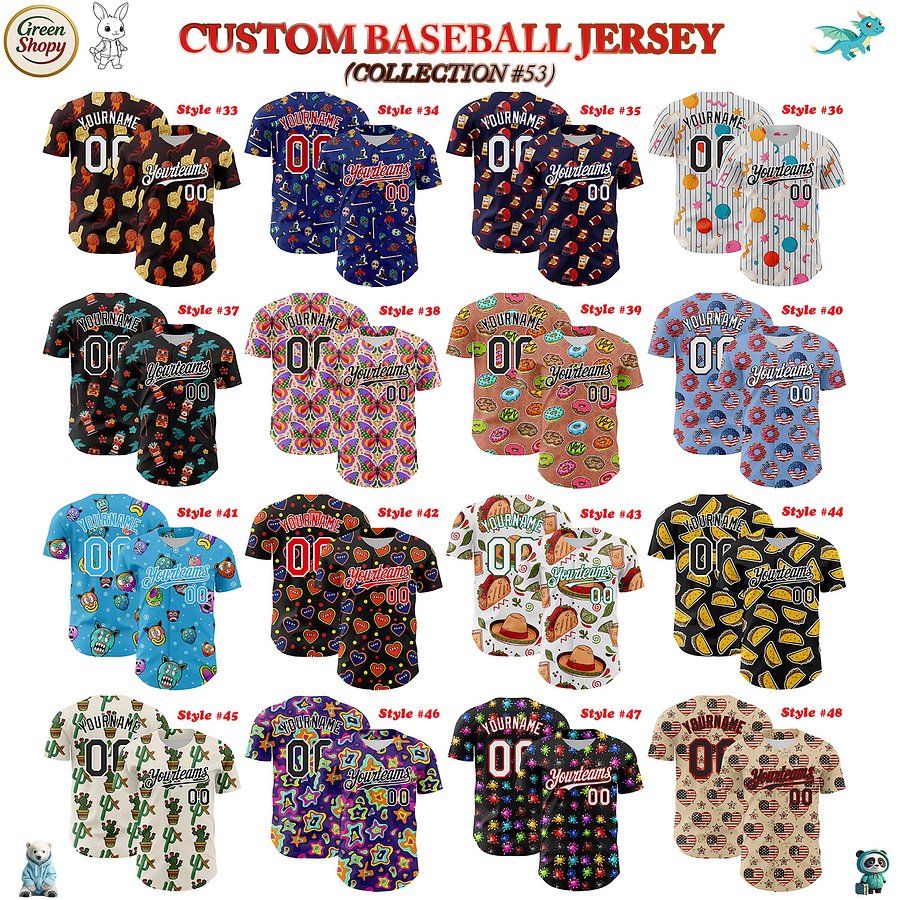 Authentic Baseball Jersey, Custom Baseball Jersey, Personalized Sport Jersey, Colorful, Number, 3D Super Cute, Gift , Romantic product image (183)
