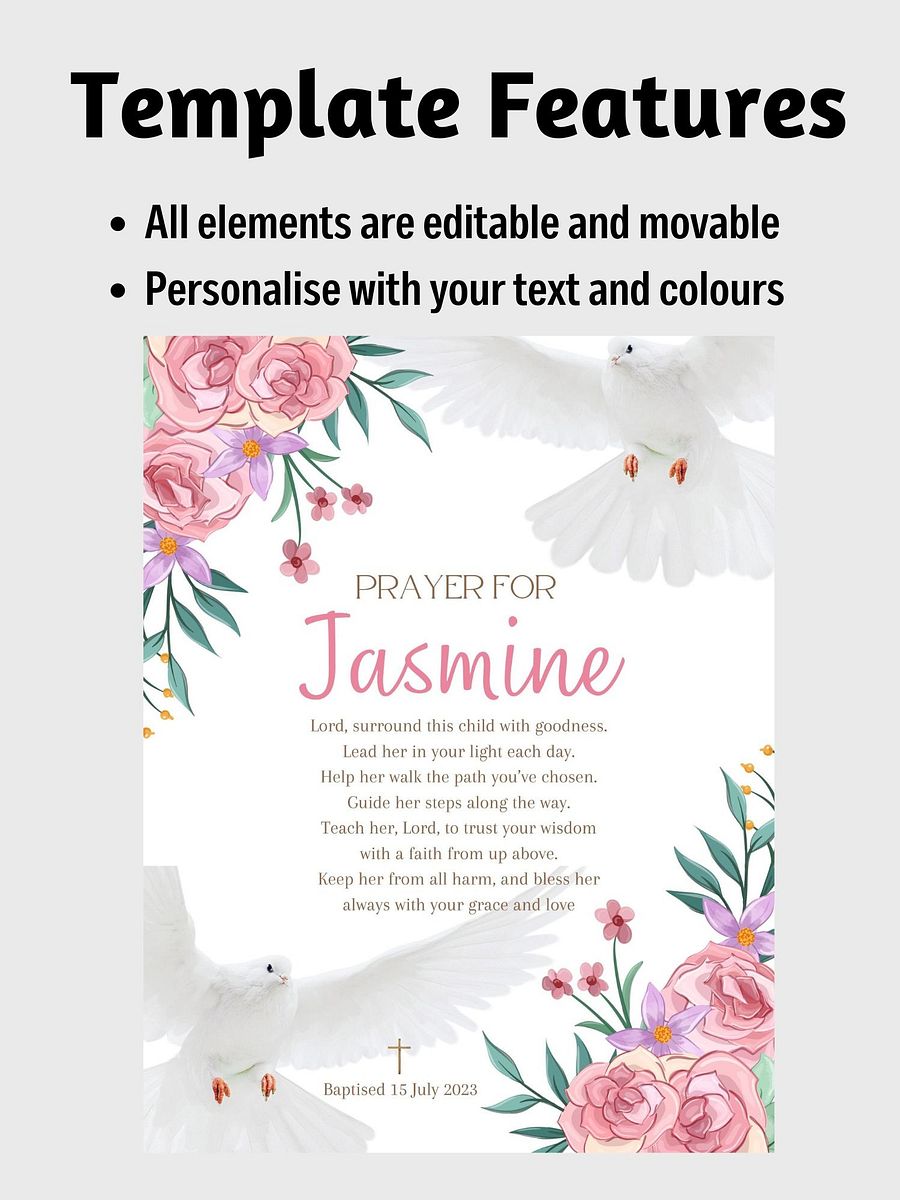 Dove and Pink Flowers Baptism Canva Template product image (5)