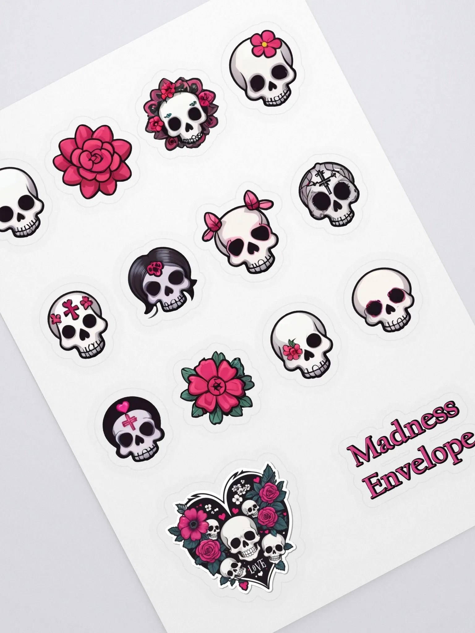 Cute Goth Girl Skulls and Flowers Sticker Set - Collector's Sticker Pack product image (1)