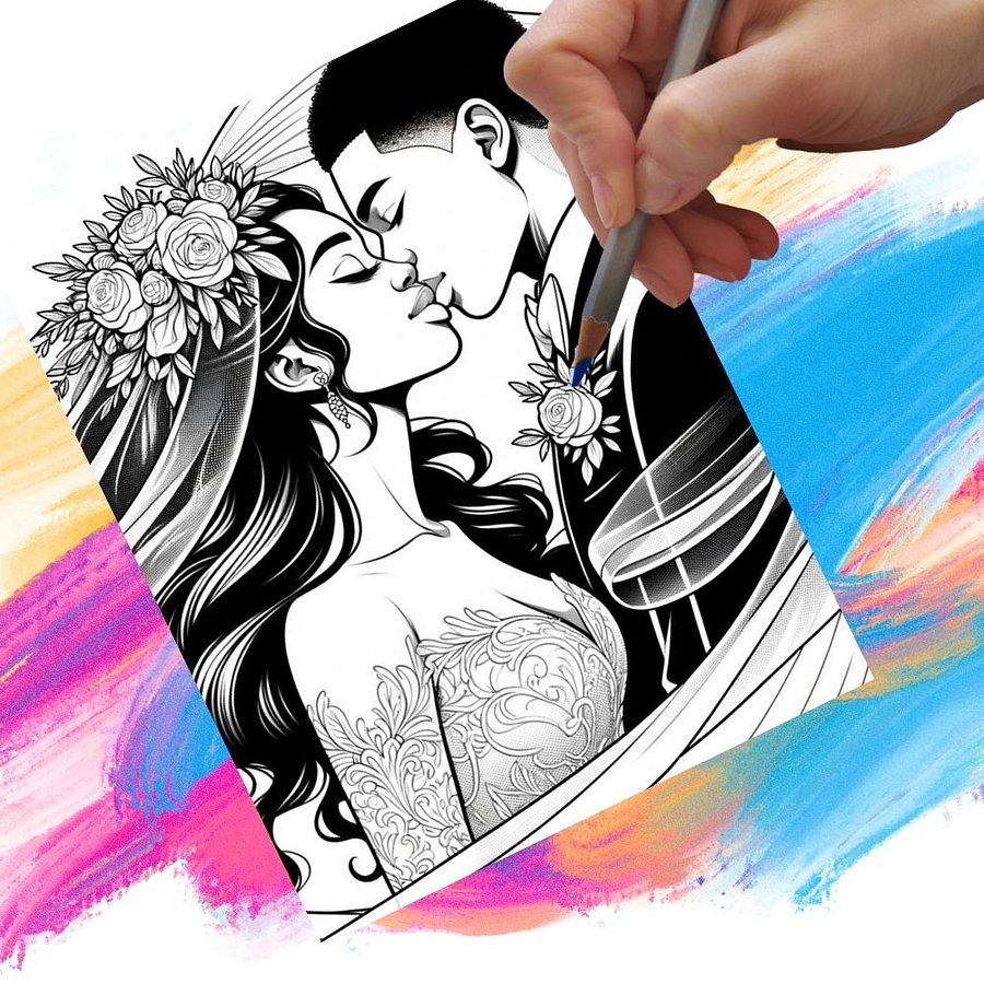 Black Wedding Large Print Coloring Book Pages - Instant Digital Download product image (3)