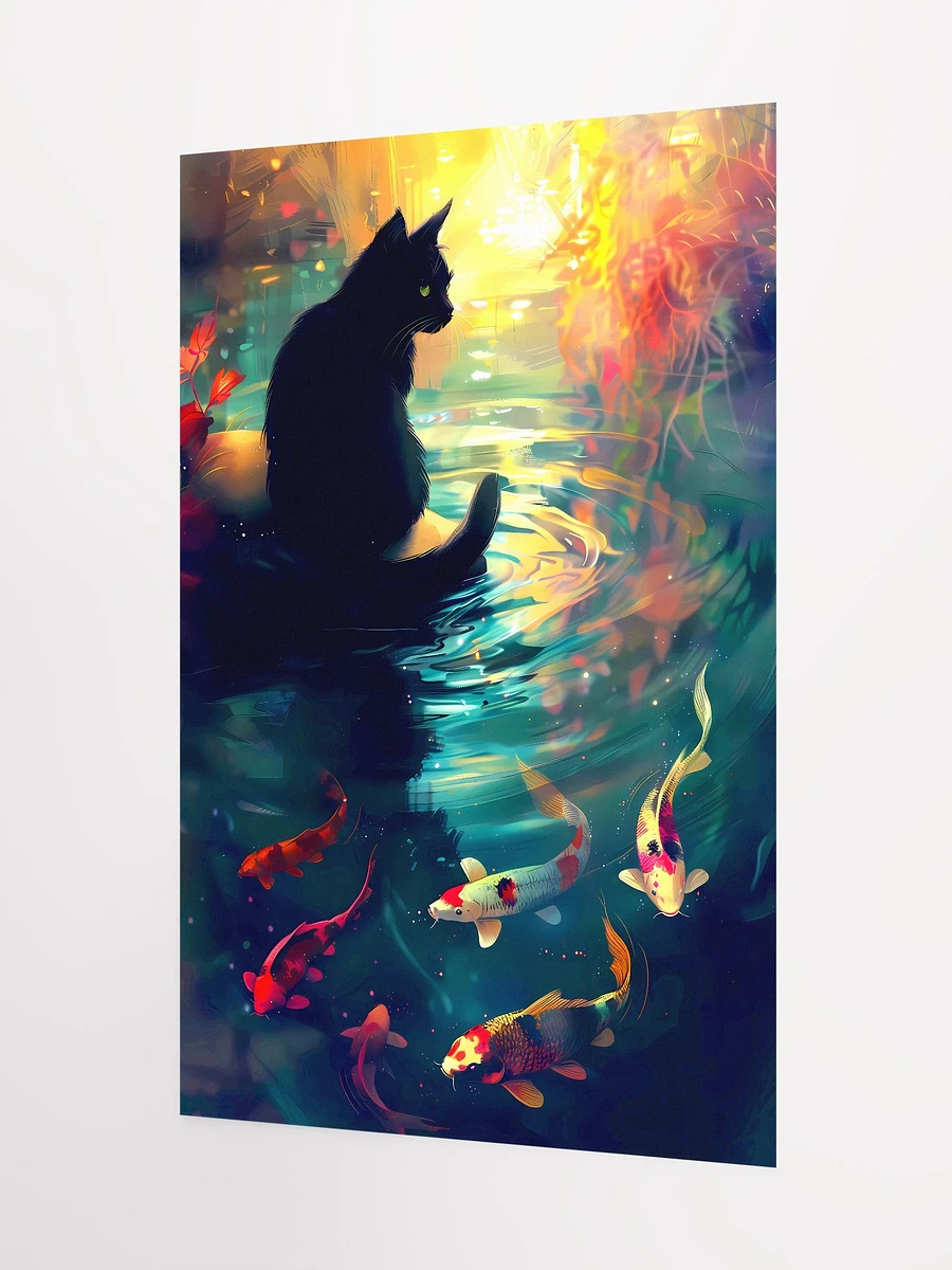 Dreamy Koi Pond with Mysterious Black Cat Matte Poster product image (5)