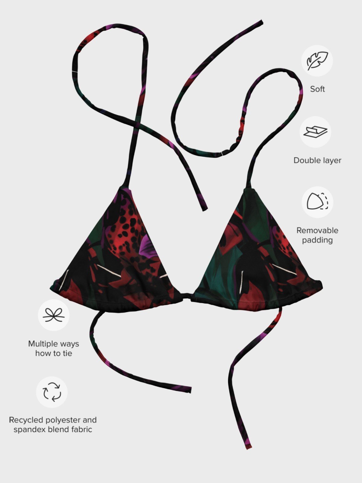 Triangle Bikini Top "Blosoom At Midnight" product image (7)