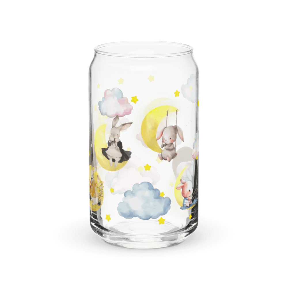 Bunny on the Moon Glass Sipper Can with Bamboo Lid & Straw – 16 oz | Whimsical Rabbit-Themed Can Glass | Cute Moon & Stars Design | Perfect for Iced Coffee, Smoothies, and More product image (3)