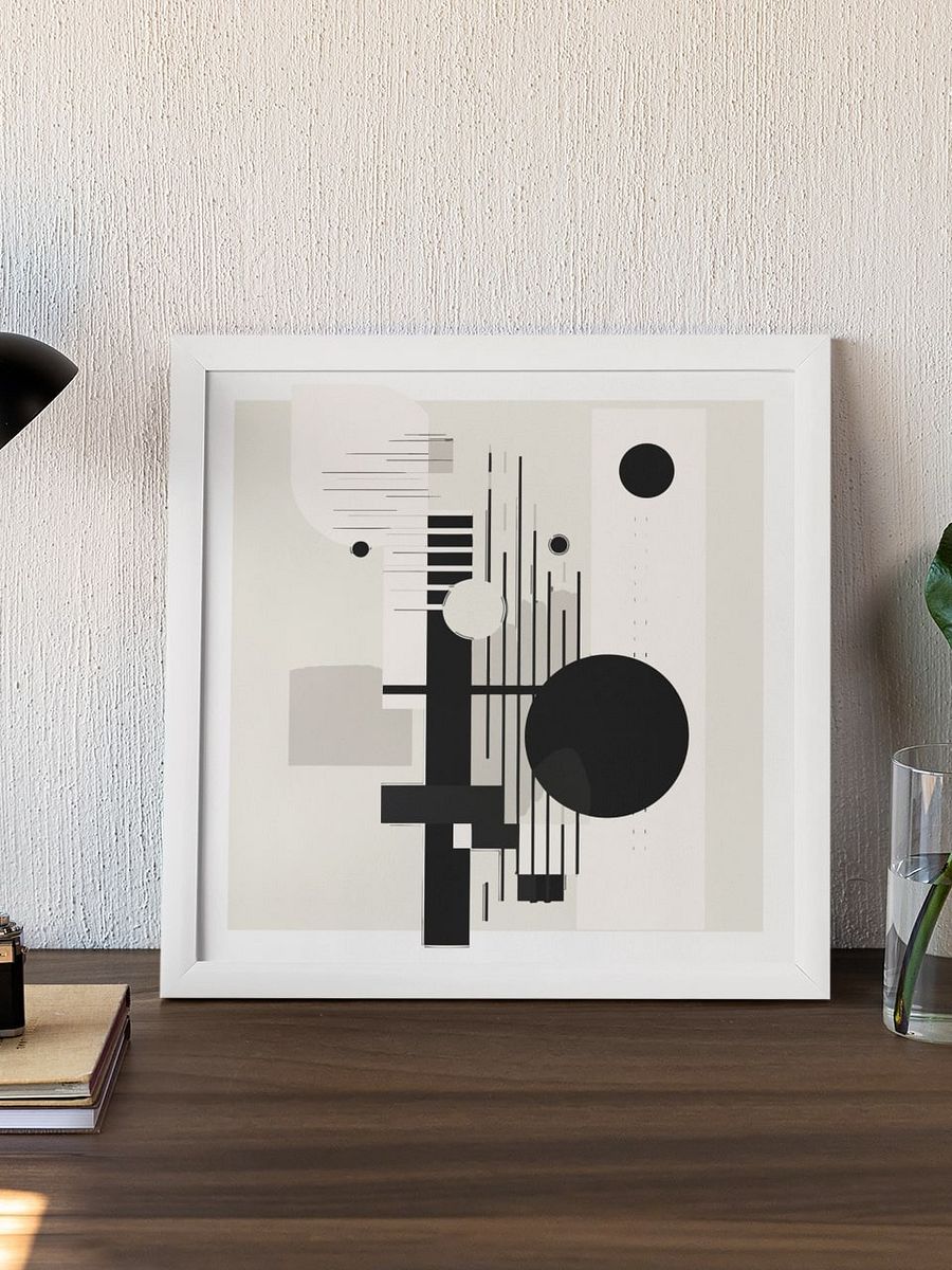 Abstract Geometric Black and White Art Poster, Modern Minimalist Shapes Print, Contemporary Monochrome Wall Art for Home Decor product image (3)