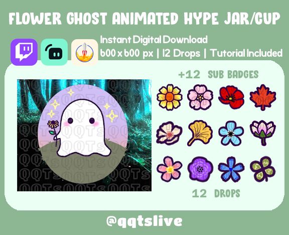 ANIMATED FLOWER GHOST Twitch Hype Jar - Stream Tip Cup + Sub Badges / Jar - 1 Layer - 12 Bit Options - Set Up Tutorial Included product image (2)