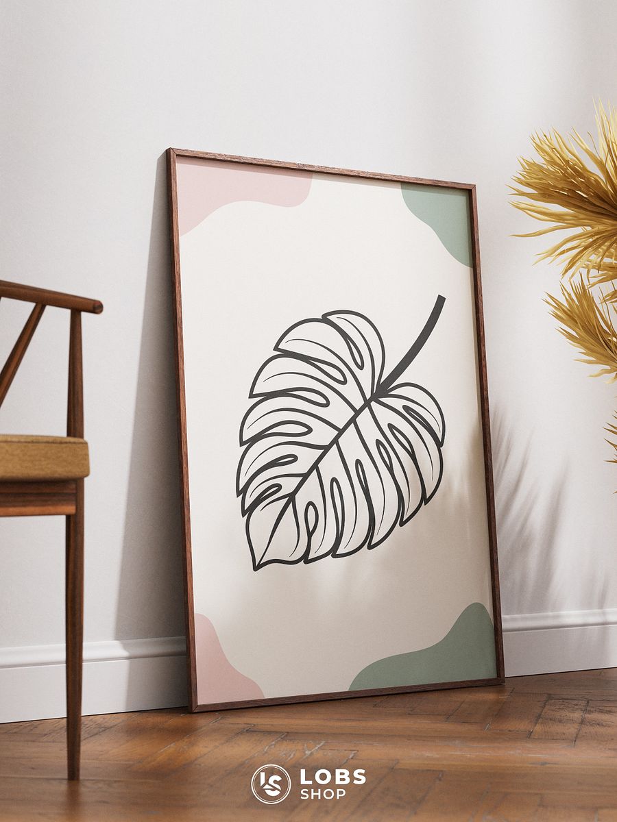 Chic Monstera Leaf Printable Poster with Geometric Design – Elevate Your Space with Botanical Art product image (3)