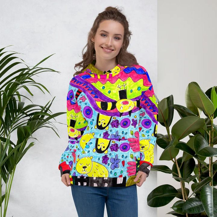 Abstract Vibrant Doodle Characters Unisex All Over Print Hoodie product image (1)
