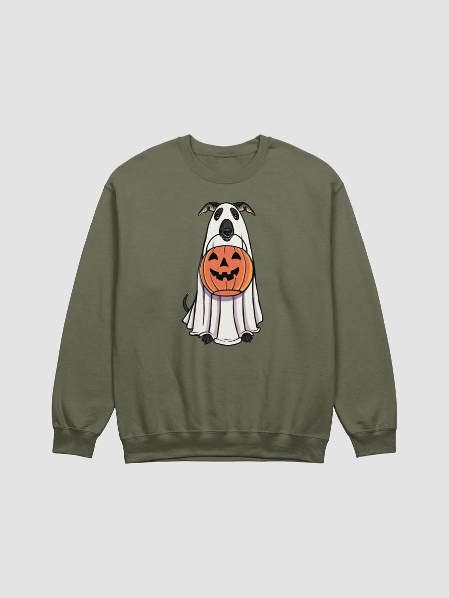 Funny Halloween Italian Greyhound(Black) Sweatshirt | Funny Iggy Wearing a Ghost Costume and Holding a Pumpkin Basket product image (13)
