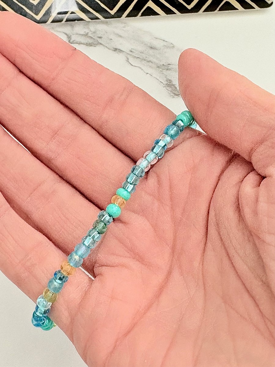 Turquoise, Aqua, Greens & Blues | Seed Beaded Bracelet | Handmade 8" Coastal Charm by Monique Faella Designs™ | MFD-00046 product image (3)