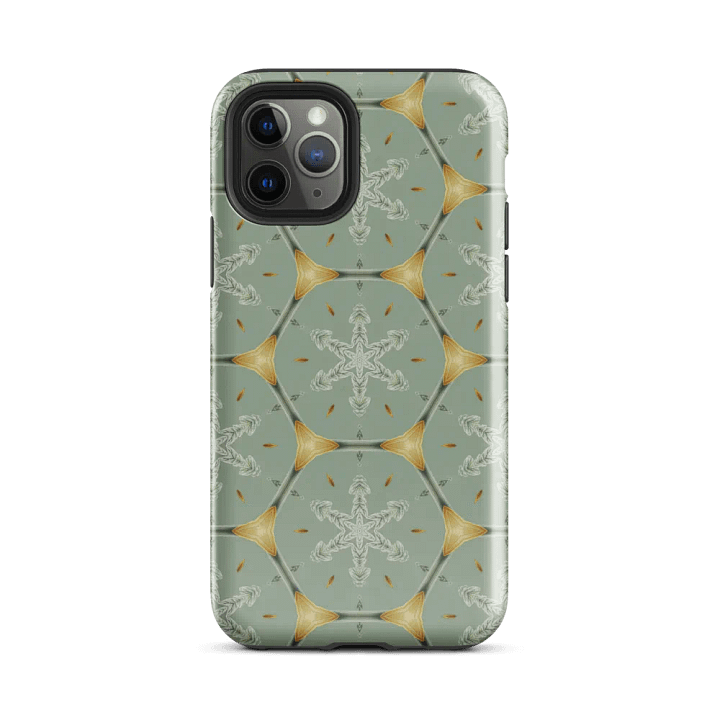 Tough Phone Case for iPhone® - Gold on Green Geometric Honeycomb Snowflakes product image (2)