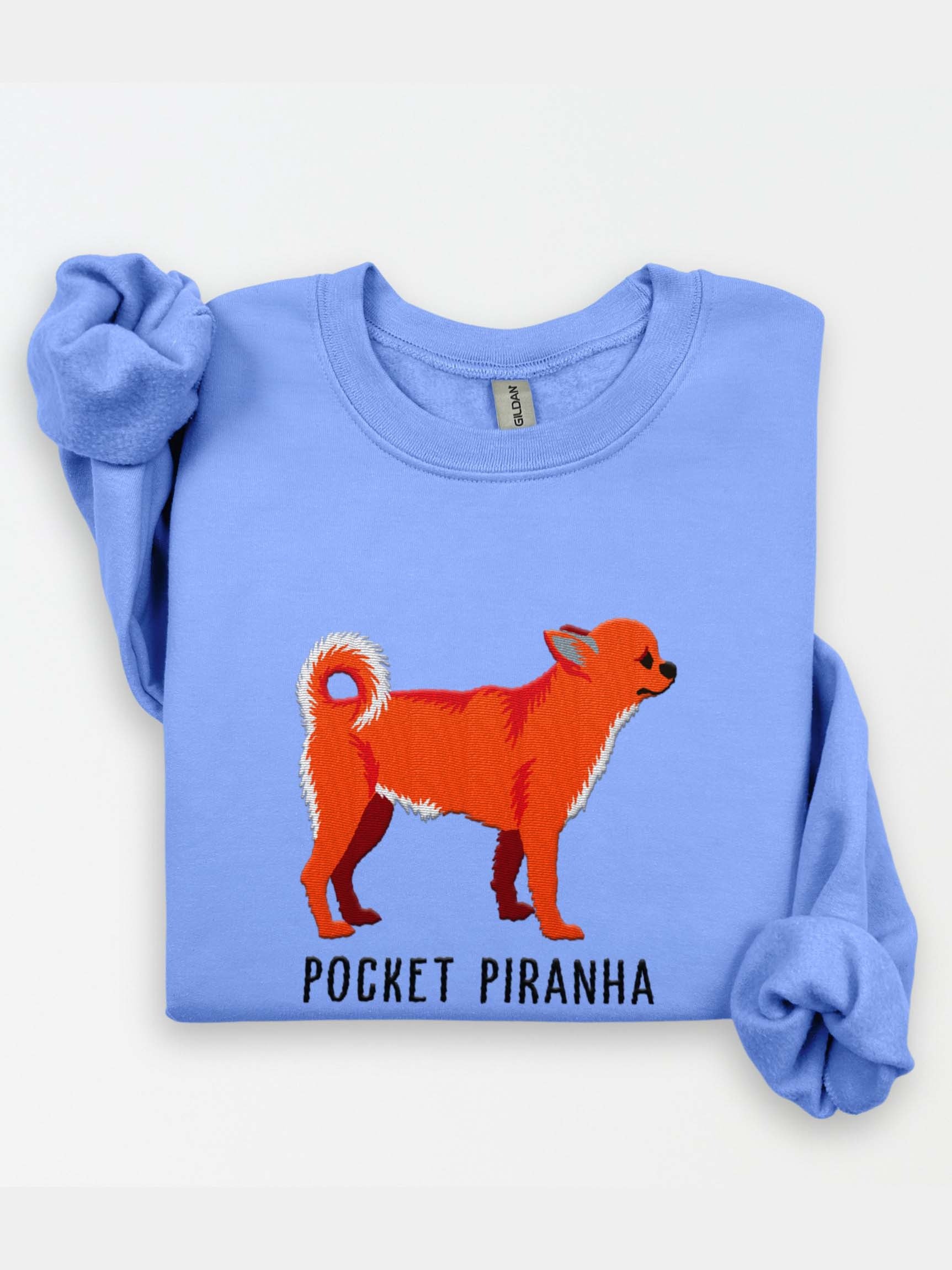 Pocket Piranha Sweatshirt (Embroidered) of a Chihuahua(Red) product image (1)