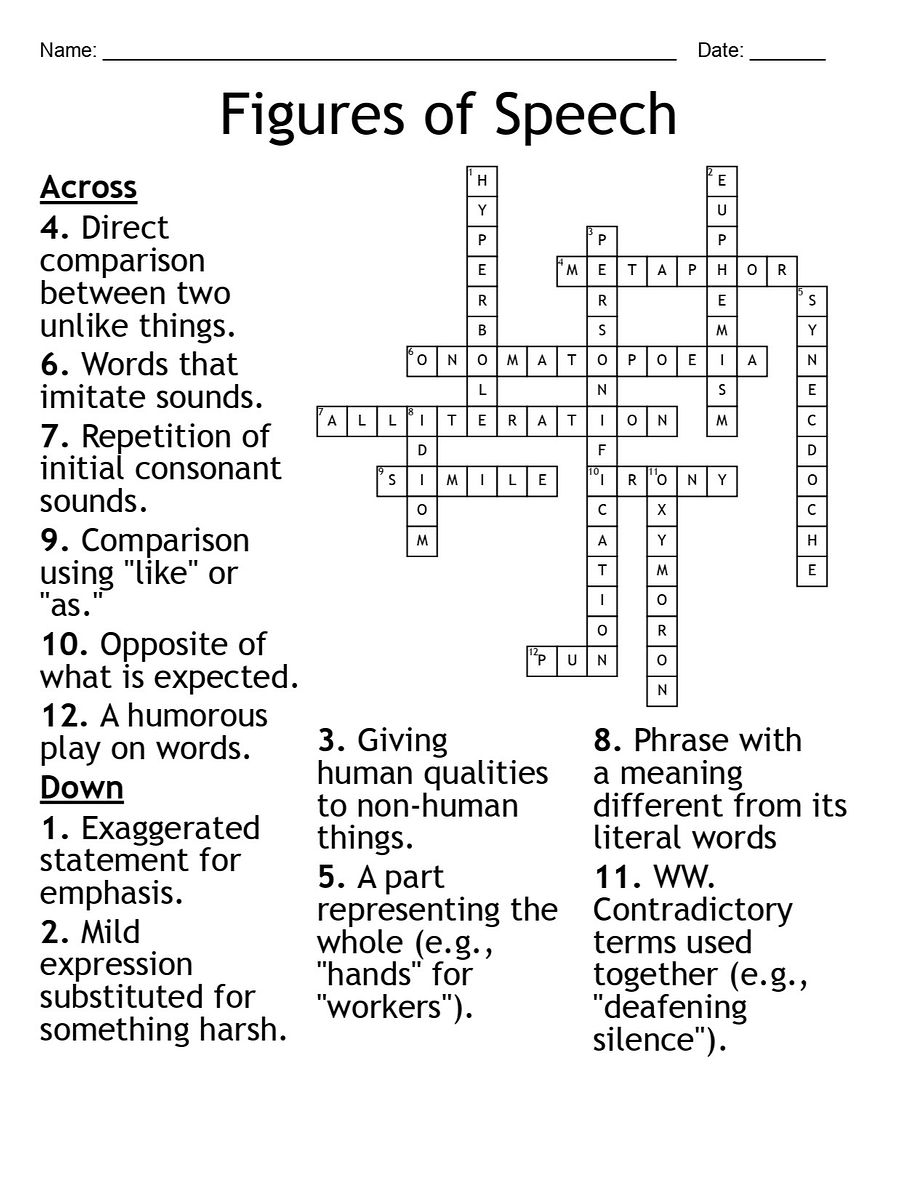 Figures of Speech Crossword Puzzle product image (2)