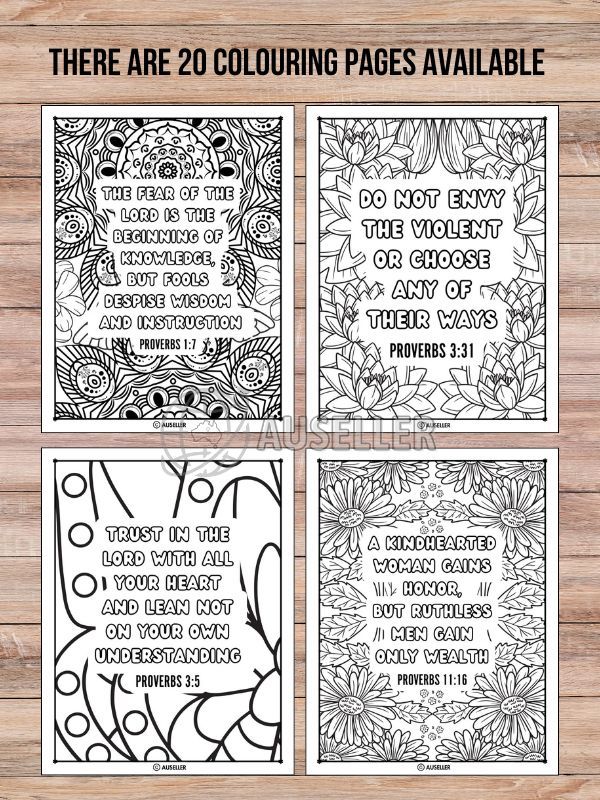 Printable Christian Colouring Book For Women - Colour In Words Of Wisdom: PROVERBS product image (5)