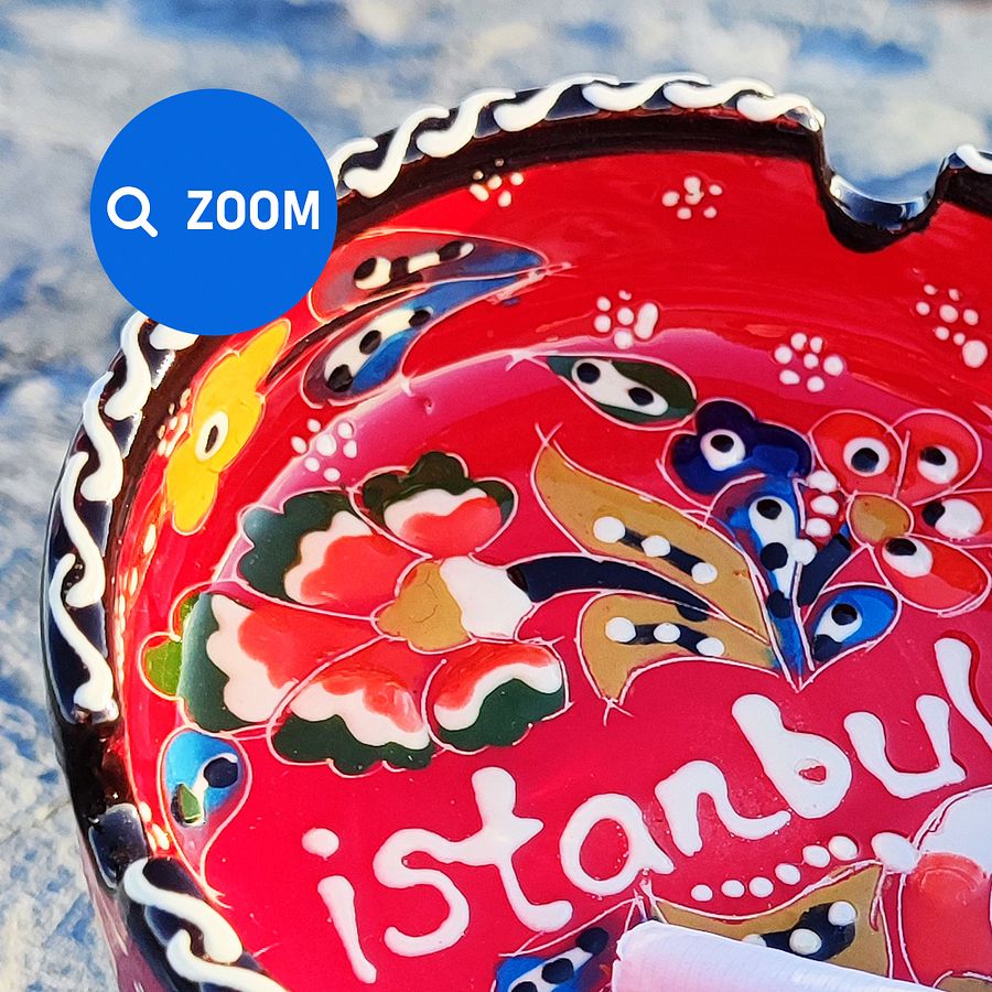 Handmade Red Ceramic Ashtray (Red) - Turkish Iznik Style Decor, 10 cm — handmade pottery, handmade ceramic, home decor, handmade gift product image (8)