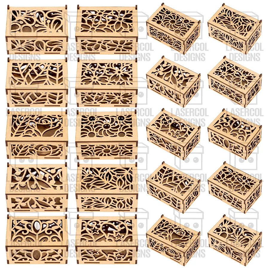 Boxes Bundle Set 1 & 2 (2 Sizes, 10 Styles Each) - Laser Cut Files product image (2)