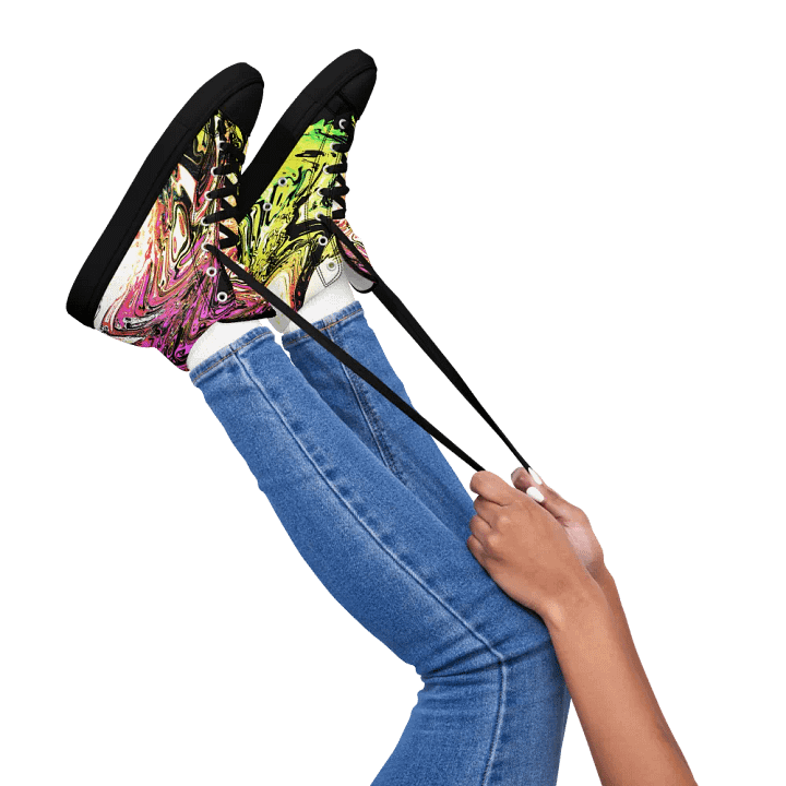Abstract Neon Daisy Swirl Ladies High Top Canvas Shoes product image (2)