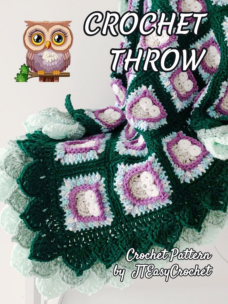 Whimsical Owls Forest Woodland Granny Square Blanket with Leaf Edging, Forest Theme Nursery Decor Crochet Pattern product image (7)