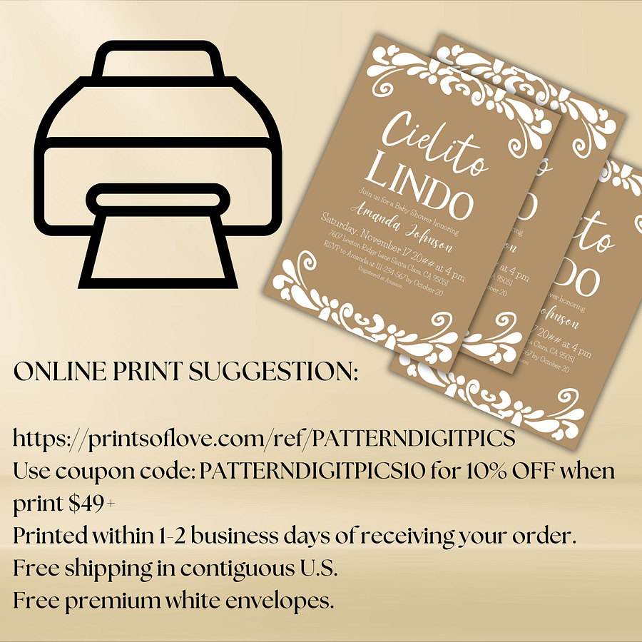 Cielito Lindo Baby Shower Invitation Template for your Talavera Inspired Mexican Fiesta Party - Beige Gender Neutral Printable Invite product image (8)