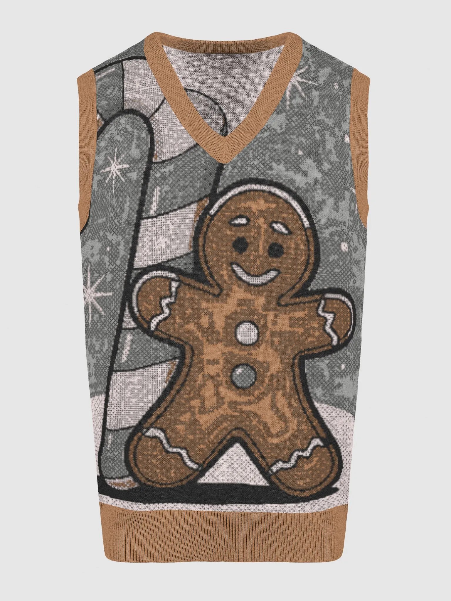 Festive Candy Cane and Gingerbread Man Knitted V-Neck Vest product image (11)