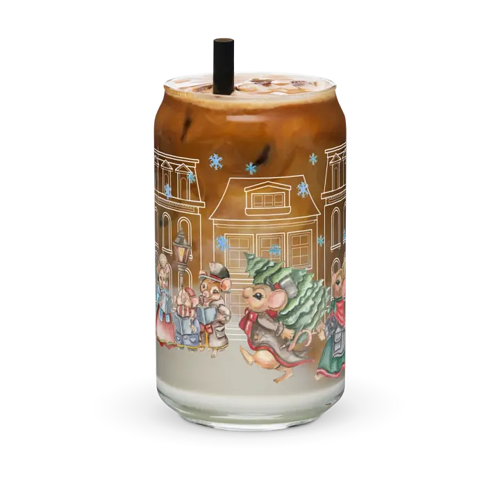 Prelude To Christmas Glass Can Tumbler | 16oz Holiday-Themed Drinkware | Festive Winter Scene Design product image (1)