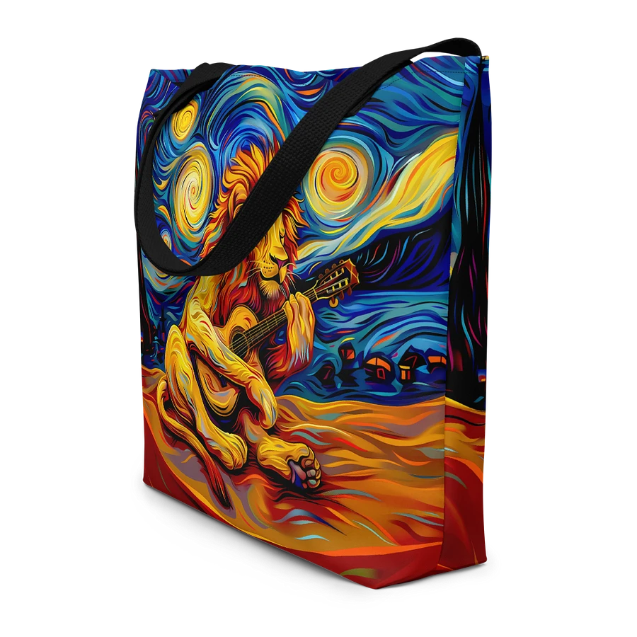 Tote Bag: Trippy Lion Playing Guitar Van Gogh Starry Night Art Style Design product image (4)