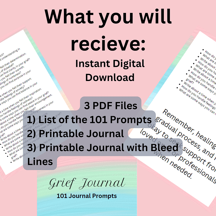 Grief Journal Prompts- 101 Journal Prompts to help you grieve product image (2)