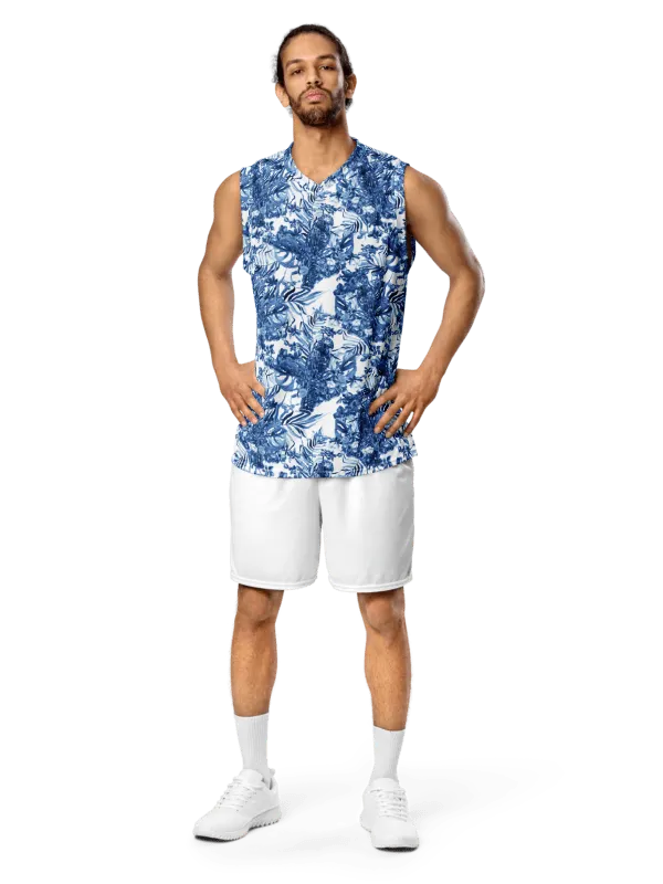 Azure Jungle | Recycled Unisex Basketball Jersey product image (1)