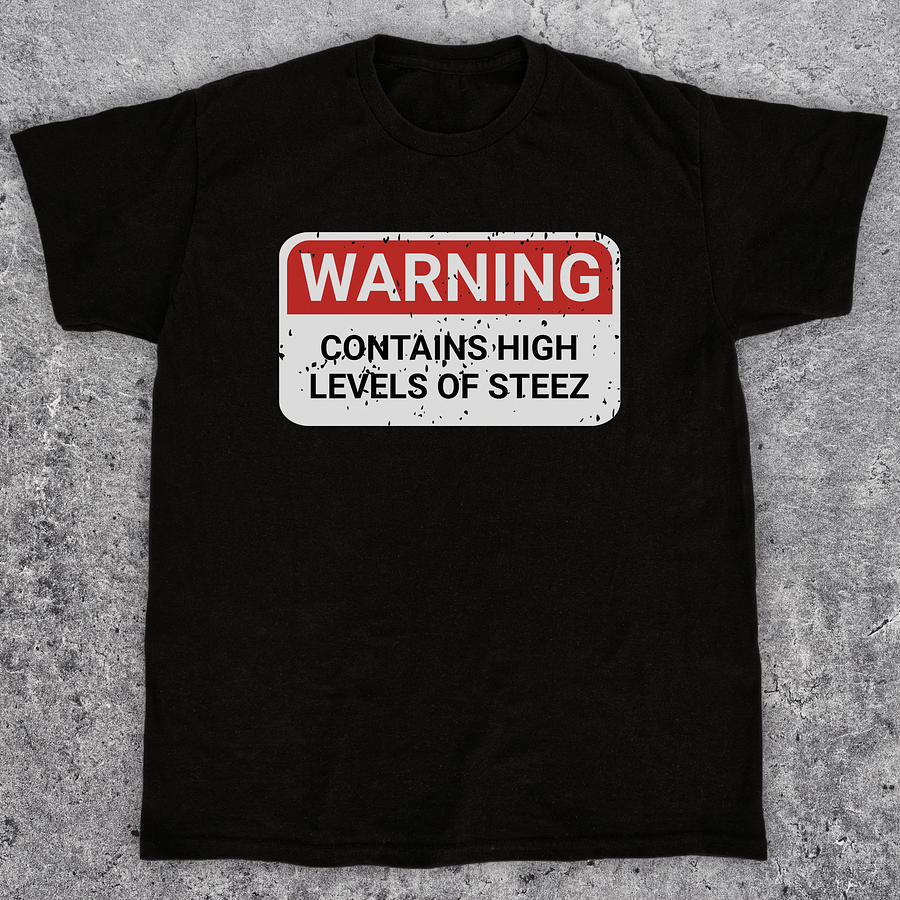 Warning: Contains high levels of steez, Funny skateboarding t-shirt, Unisex product image (1)