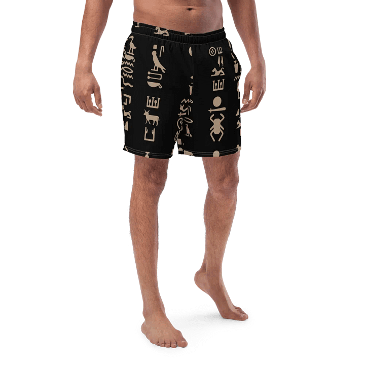 Isis Black Hieroglyphs All-Over Swim Trunks product image (1)