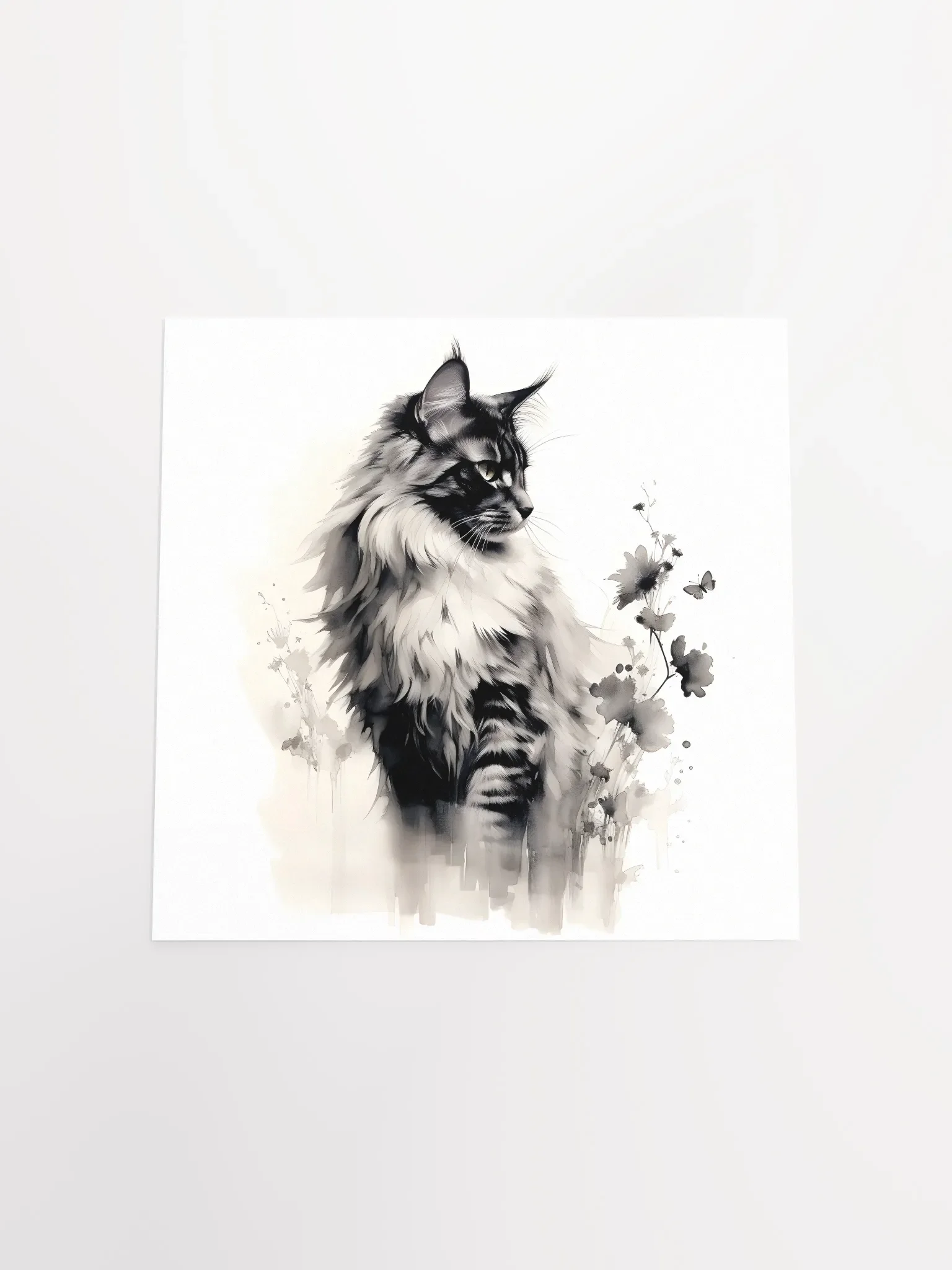Maine Coon Floral Ink Poster product image (4)