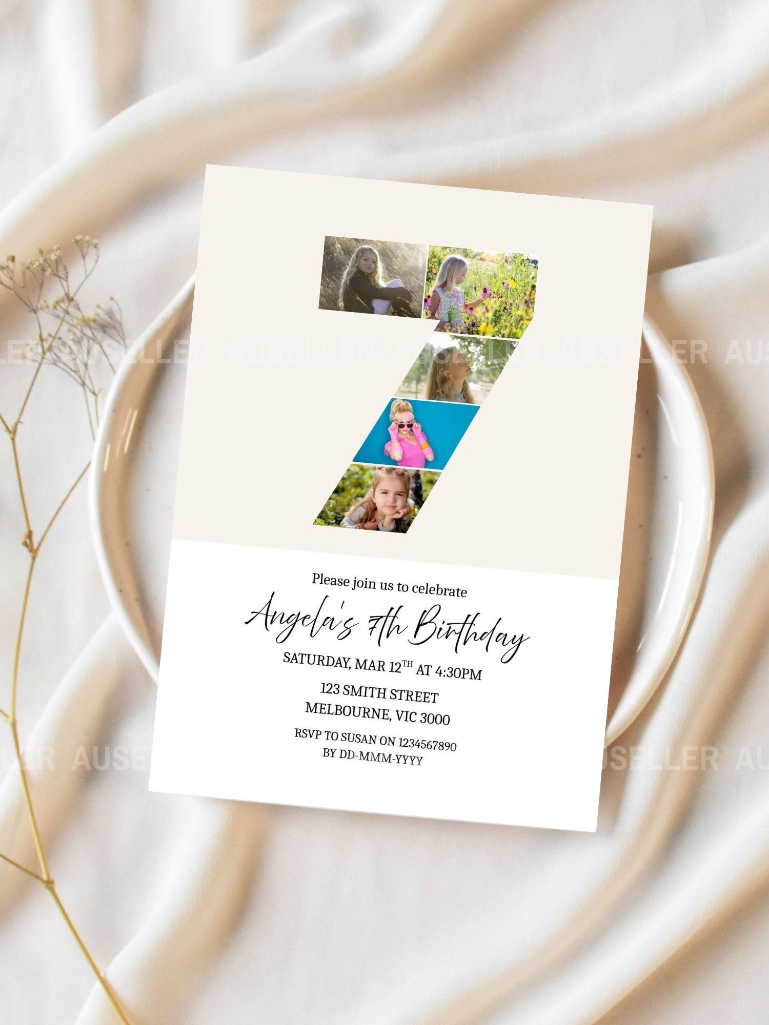 7th Birthday Photo Collage Editable Invitation Template product image (2)