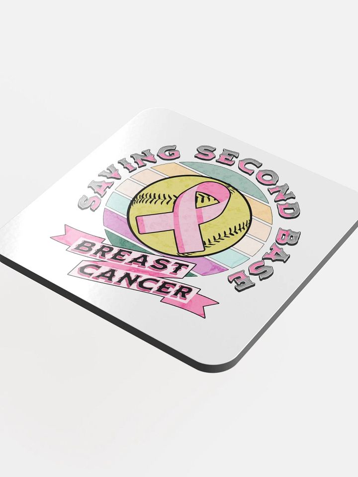 Saving Second Base Breast Cancer Softball Vintage Awareness Coaster product image (1)