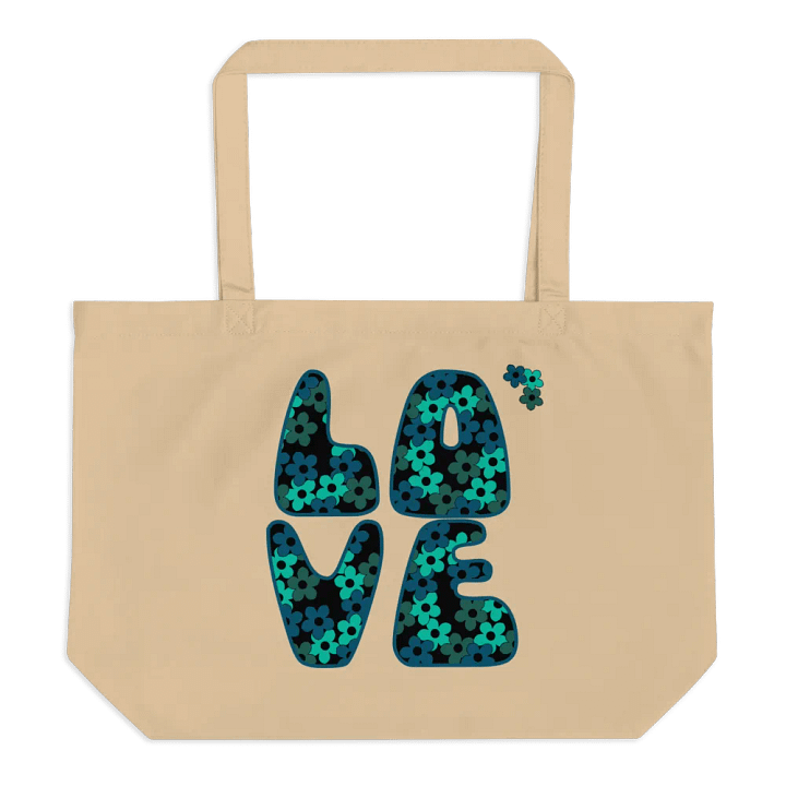Teal Flower LOVE Text Eco-Friendly Large Tote Bag product image (2)