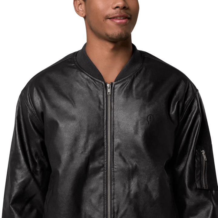 EXCLAIMING MENTALLY (sm. design) monochrome black faux leather jacket product image (1)