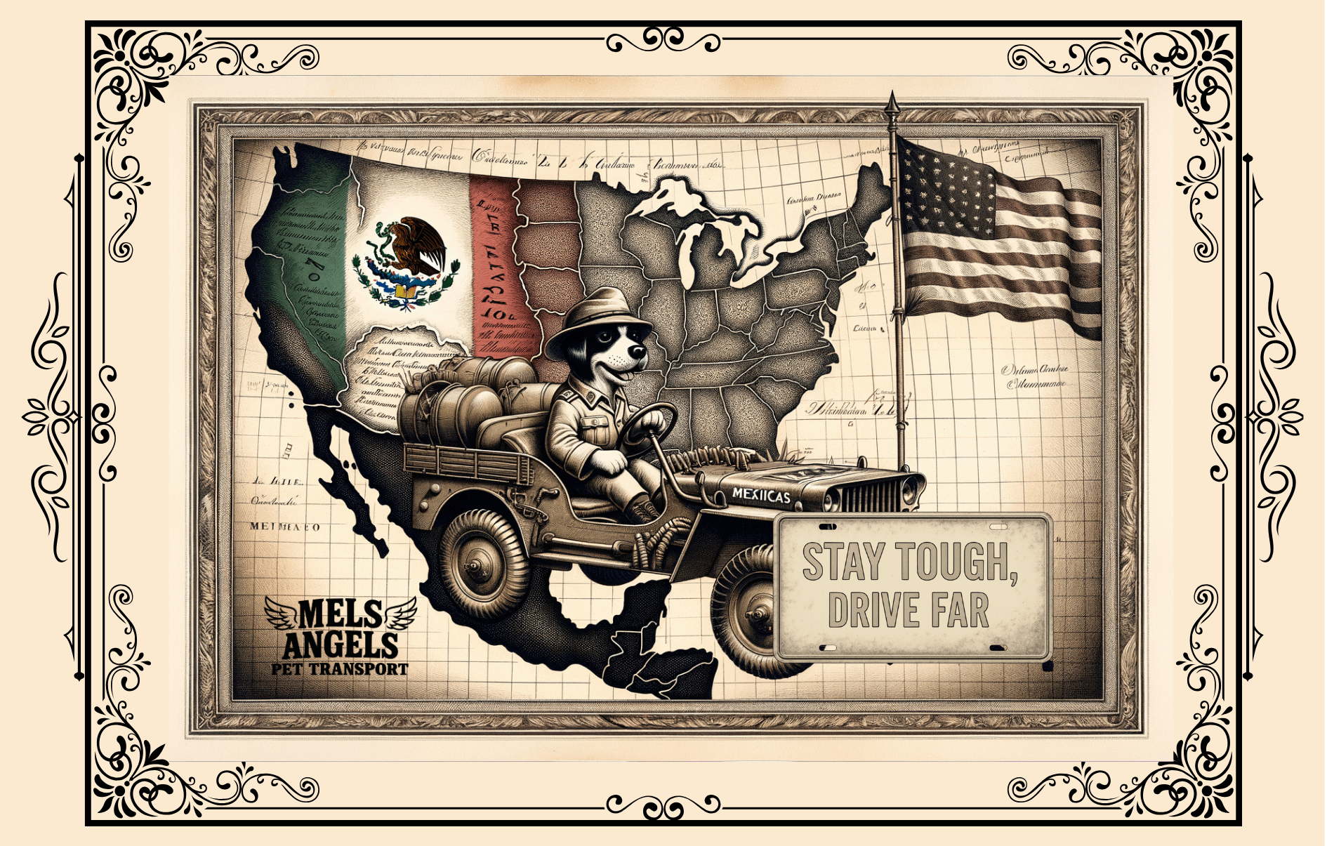 Mels Angels "Stay Tough, Drive Far" Soy Wax Candle – Vintage Map & Dog Design product image (3)