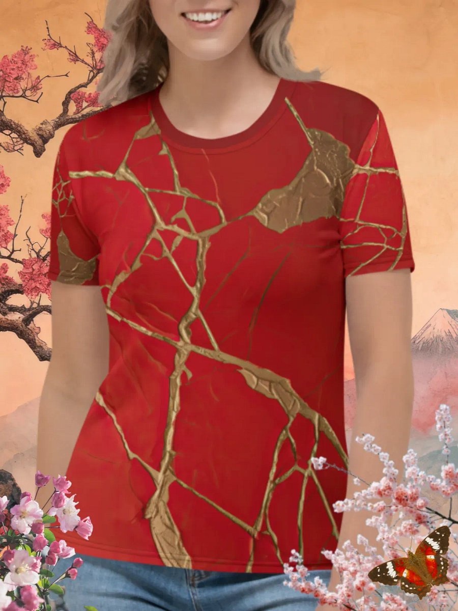 Red & Gold Kintsugi Print T-Shirt product image (1)