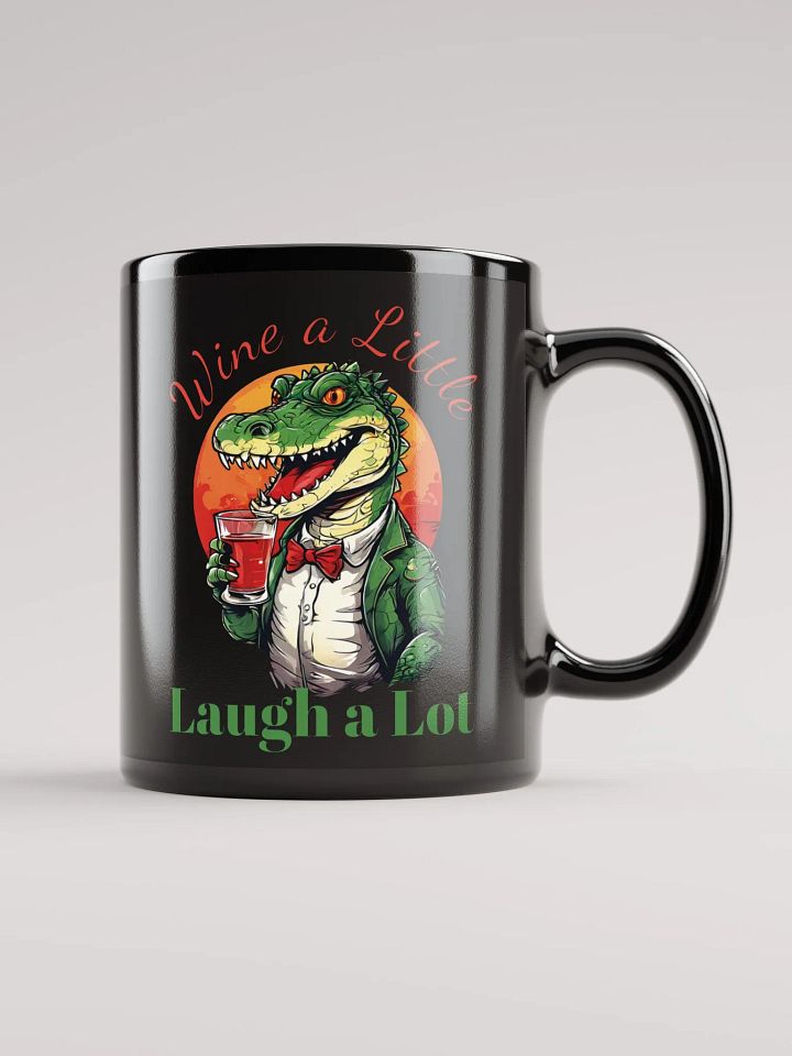 Wine a Little, Laugh a Lot - Unique Funny Black Glossy Mug | Cheerful Crocodile with Wine | Perfect Gift for Wine Lovers product image (2)