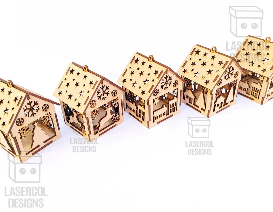 Christmas House Ornaments Set 3 (2 Sizes, 5 Styles) - Laser Cut Files product image (7)