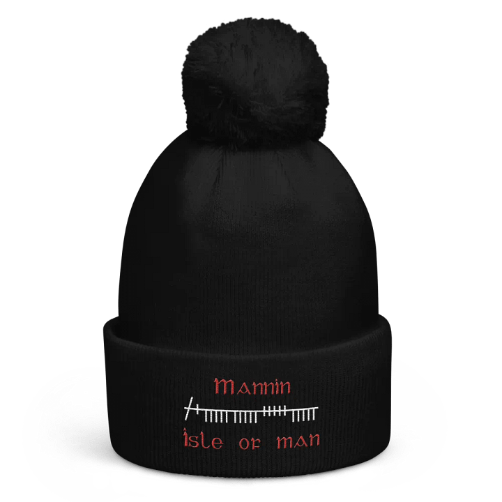 Isle of Man/Mannin Orthodox style Ogham embroidered Pom-Pom Beanie product image (1)